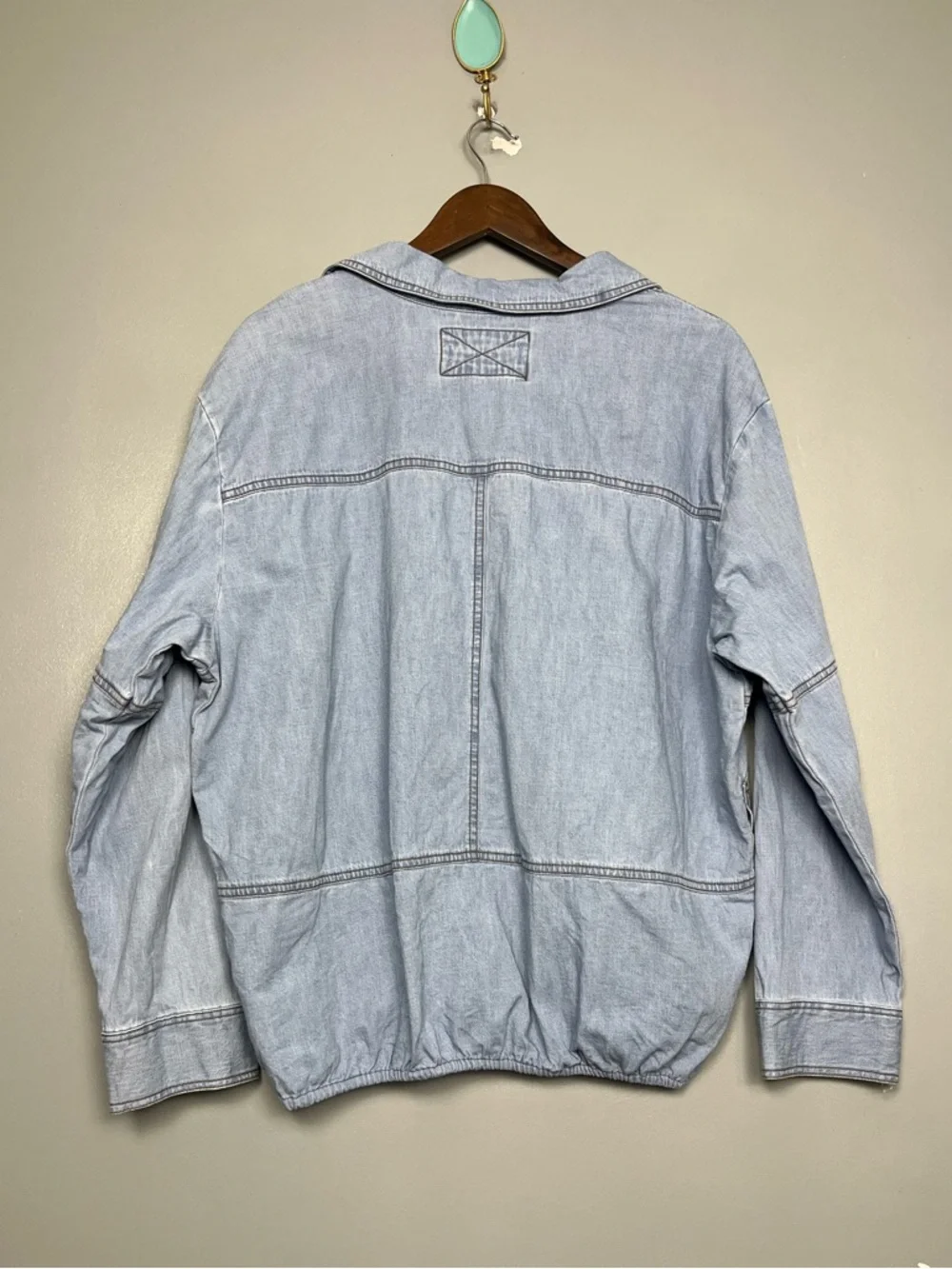 Free People Peyton Denim Pullover Long Sleeve Lightweight Blue Women’s Size L - Picture 2 of 7